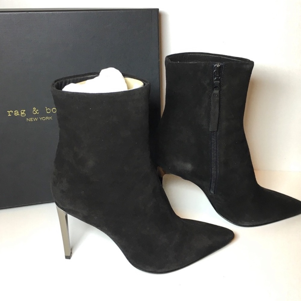 Wes Black Suede Pointed Stiletto Metal Heel Boot